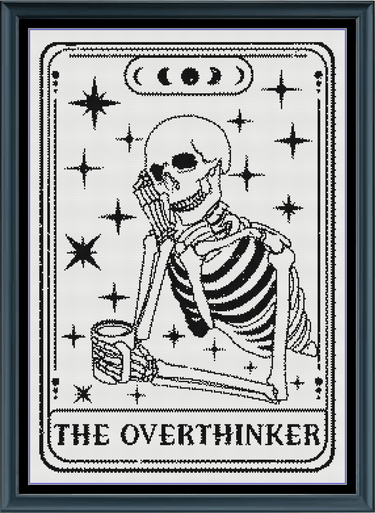 Stitching Jules Design Cross Stitch Pattern Overthinker Mental Health Funny Skeleton Tarot Monochrome Counted Cross Stitch Pattern Digital Download